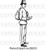 Vector Clip Art of Retro Post Guy Holding an Envelope by Prawny Vintage