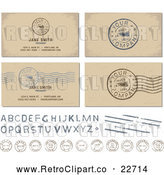 Vector Clip Art of Retro Postal Stamps and Your Company Is Requested Postmarks with Sample Text by BestVector