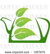 Vector Clip Art of Retro Pot of Green Tea with Leaves by Vector Tradition SM