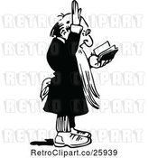Vector Clip Art of Retro Preacher Reading and Holding a Hand up by Prawny Vintage