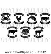 Vector Clip Art of Retro Premium Chicken, Beef, Pork, Lamb, Fish, Seafood and Vegetarian Food Labels 2 by AtStockIllustration