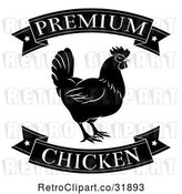 Vector Clip Art of Retro Premium Chicken Food Banners and Rooster by AtStockIllustration