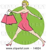 Vector Clip Art of Retro Pretty Blond Lady with Short Hair Taking Long Strides and Carrying Shopping Bags Clipart Illustration by Andy Nortnik