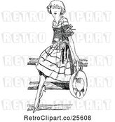 Vector Clip Art of Retro Pretty Girl Sitting on a Fence by Prawny Vintage