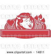 Vector Clip Art of Retro Pretty Shedevil with a Mole and Horns over a Blank Banner by Andy Nortnik