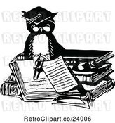 Vector Clip Art of Retro Professor Owl Writing in a Book by Prawny Vintage