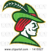 Vector Clip Art of Retro Profile of Robin Hood Wearing a Plumed Hat by Patrimonio