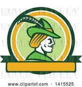 Vector Clip Art of Retro Profile of Robin Hood Wearing a Plumed Hat in a Circle by Patrimonio