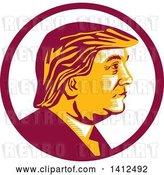Vector Clip Art of Retro Profile Portrait of Donald Trump in a Magenta Circle by Patrimonio