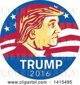 Vector Clip Art of Retro Profile Portrait of Donald Trump in an American Flag Circle by Patrimonio
