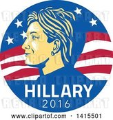 Vector Clip Art of Retro Profile Portrait of Hillary Clinton over 2016 Text in an American Flag Circle by Patrimonio