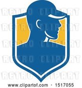 Vector Clip Art of Retro Profiled Male Worker Wearing a Hat in a Shield by Patrimonio