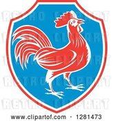 Vector Clip Art of Retro Profiled Woodcut Rooster in a Red White and Blue Shield by Patrimonio