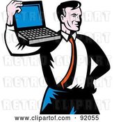 Vector Clip Art of Retro Proud Business Man Holding a Laptop on His Shoulder by Patrimonio