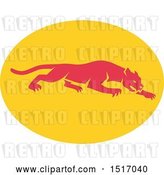 Vector Clip Art of Retro Prowling Panther on a Yellow Oval by Patrimonio