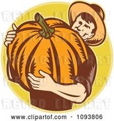 Vector Clip Art of Retro Pumpkin Farmer Carrying a Big Gourd by Patrimonio