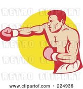 Vector Clip Art of Retro Punching Boxer over a Yellow Circle Logo by Patrimonio