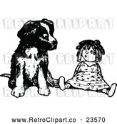 Vector Clip Art of Retro Puppy Sitting with a Doll by Prawny Vintage