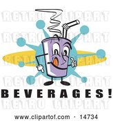 Vector Clip Art of Retro Purple Cup Holding Fountain Soda and a Straw by Andy Nortnik