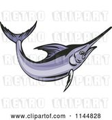Vector Clip Art of Retro Purple Swordfish Leaping by Patrimonio