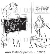 Vector Clip Art of Retro Puzzled X Ray Doctor and Patient Black and White by Picsburg