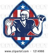 Vector Clip Art of Retro Quarterback American Football Player Throwing in a Patriotic Crest by Patrimonio