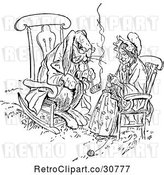 Vector Clip Art of Retro Rabbit Smoking a Pipe and Lady Knitting by Prawny Vintage