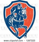 Vector Clip Art of Retro Racing Jockey in a Blue White and Orange Shield by Patrimonio