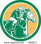 Vector Clip Art of Retro Racing Jockey in a Green White and Yellow Circle by Patrimonio