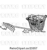 Vector Clip Art of Retro Rake and Basket of Autumn Leaves by Prawny Vintage