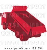 Vector Clip Art of Retro Rear View of a Red Toned Dump Truck Unloading by Patrimonio