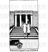 Vector Clip Art of Retro Rear View of a Sketched Couple Going up Steps by Prawny Vintage