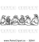 Vector Clip Art of Retro Rear View of Cowboys Sitting by Picsburg