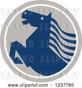 Vector Clip Art of Retro Rearing Blue Horse in a Tan Circle by Patrimonio