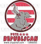 Vector Clip Art of Retro Rearing Political Elephant in a Circle with Vote Republican Text by Patrimonio