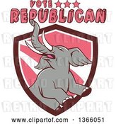 Vector Clip Art of Retro Rearing Political Elephant in a Shield with Vote Republican Text by Patrimonio