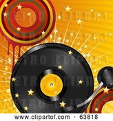 Vector Clip Art of Retro Record Turning over a Bursting Orange Background with Stars and Dripping Circles by Elaineitalia