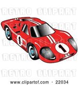 Vector Clip Art of Retro Red 1967 Ford Mark IV GT40 Racing Car with White Stripes and the Number 1 by Andy Nortnik