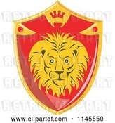 Vector Clip Art of Retro Red and Gold Lion Shield by Patrimonio