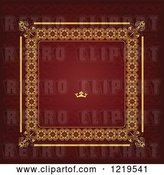 Vector Clip Art of Retro Red and Gold Luxury Wedding Invite with a Crown and Text Space by