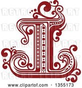 Vector Clip Art of Retro Red and White Capital Letter I with Flourishes by Vector Tradition SM