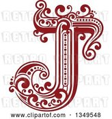 Vector Clip Art of Retro Red and White Capital Letter J with Flourishes by Vector Tradition SM