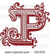 Vector Clip Art of Retro Red and White Capital Letter P with Flourishes by Vector Tradition SM