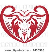 Vector Clip Art of Retro Red and White Cashmere Goat Head in an Ornate Swirl Heart by Patrimonio