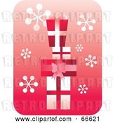 Vector Clip Art of Retro Red and White Stacked Gifts on Pink with Snowflakes by Prawny
