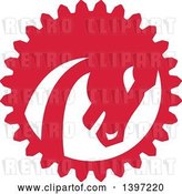 Vector Clip Art of Retro Red and White War Horse Head in a Gear Circle by Patrimonio