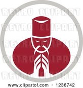 Vector Clip Art of Retro Red Asian Chef Bowing or Praying in a Circle by Patrimonio