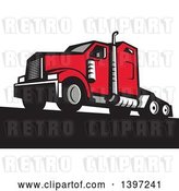 Vector Clip Art of Retro Red Big Rig Truck by Patrimonio