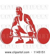 Vector Clip Art of Retro Red Bodybuilder Lifting a Barbell by Patrimonio