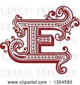 Vector Clip Art of Retro Red Capital Letter E with Flourishes by Vector Tradition SM